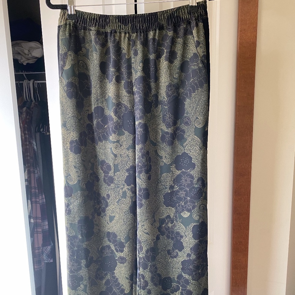 Anthropologie Green & Black Satin Pants